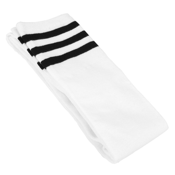 White with Black Stripes Over the Knee Socks Warm Thigh High Socks NEW - Picture 3 of 4